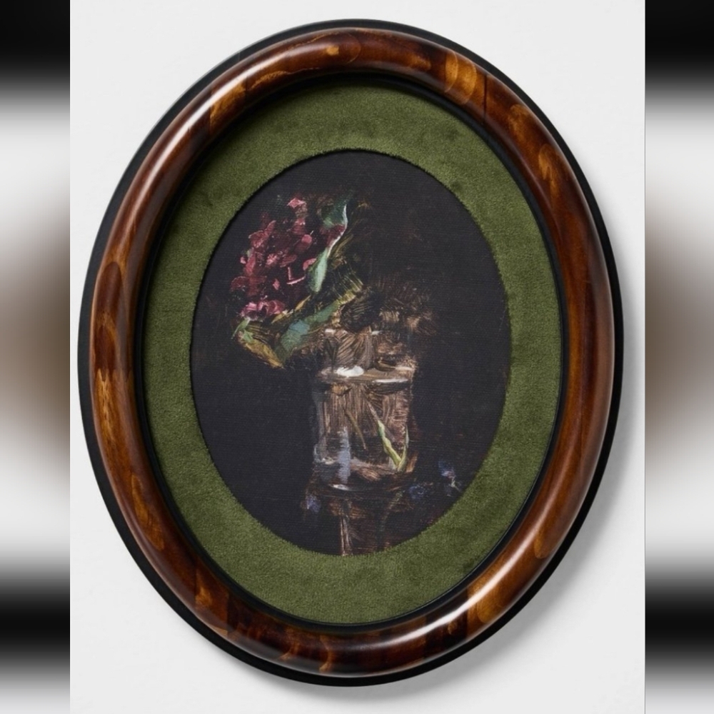 Oval Framed Floral Art with Green Matte By Threshold With Studio McGee
